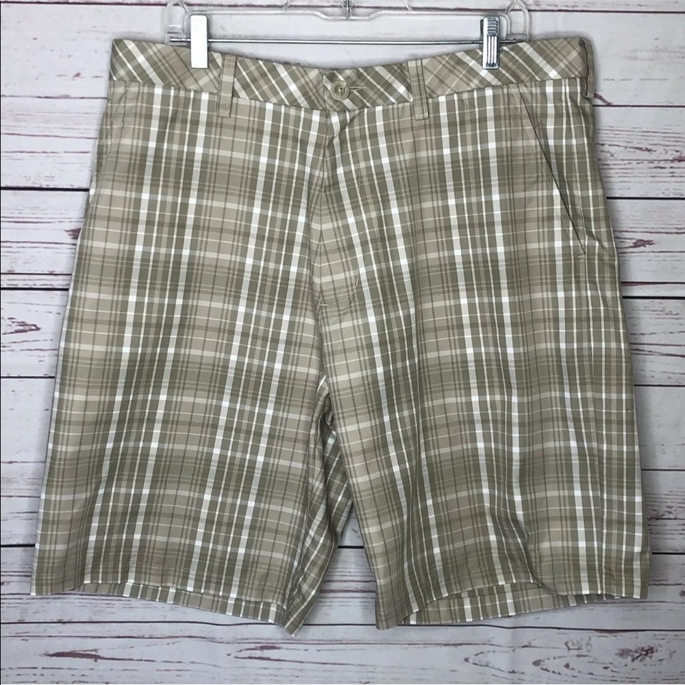 Ashworth Tan Plaid Flat Front Golf Shorts